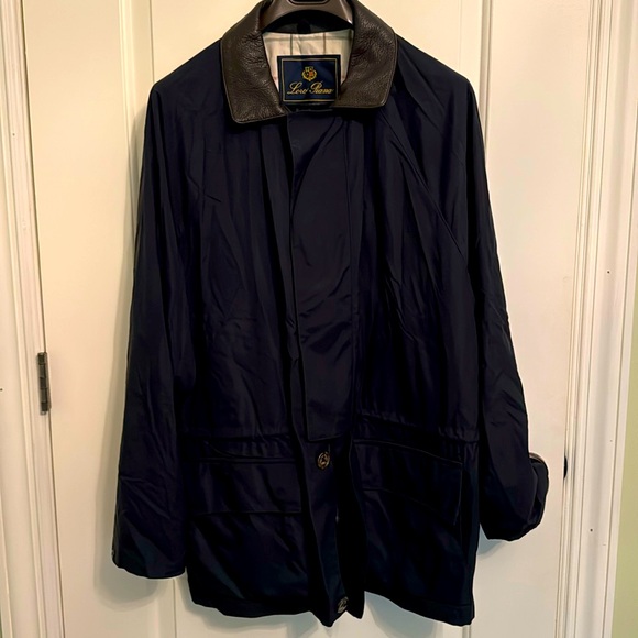 Loro Piana Navy Horsey Jacket w Mahogany Leather Collar L NWOT - Picture 4 of 13